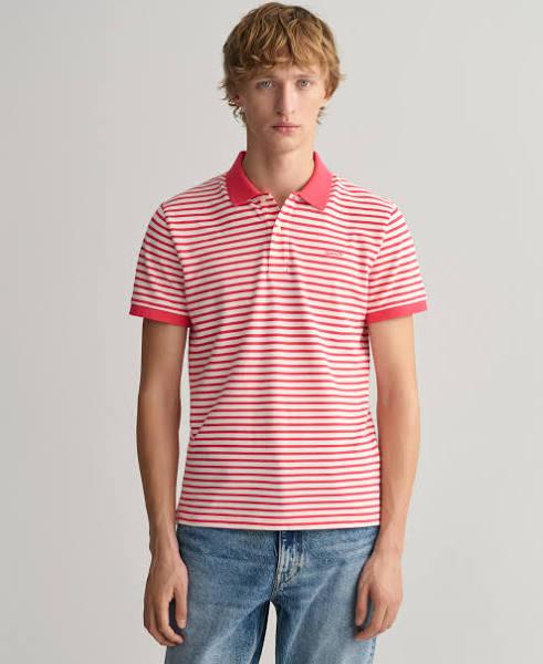 David Jones Gant Short Sleeve Striped Polo in Magenta Pink, Size 2XL