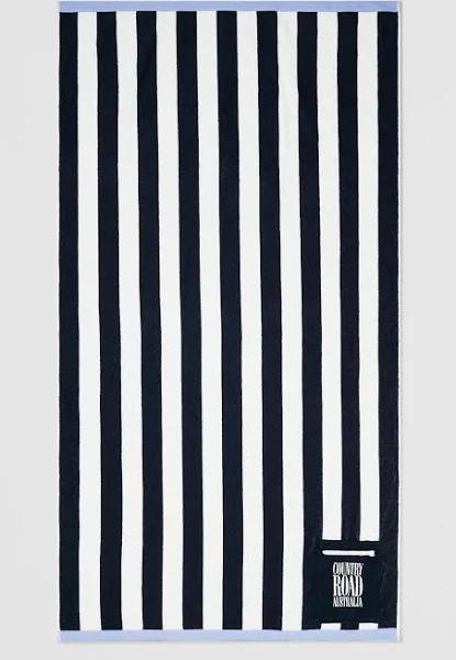 Country Road Archive Verified Australian Cotton Pocket Beach Towel, Navy Stripe