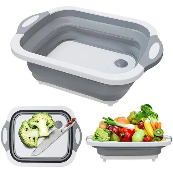 2 in 1 Collapsible Cutting Board & Colander [6 Pack] Foldaway Dish Tub Strainer Multi-function Foldable Kitchen Plastic Sink Storage Washing Draining