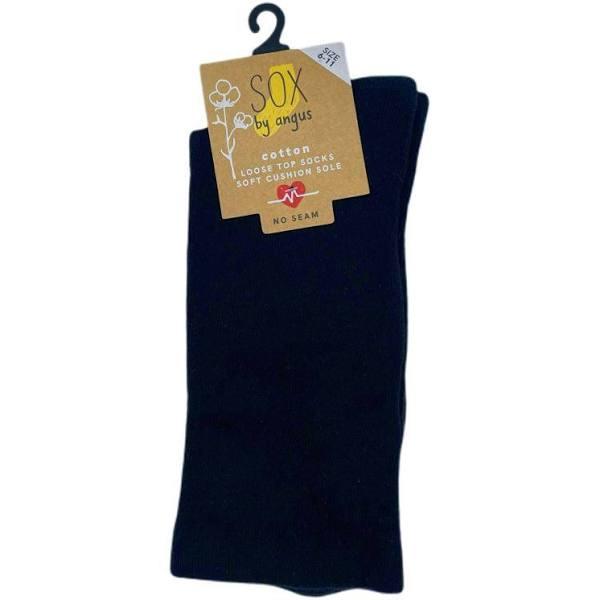 Cotton Cushion Foot Seamless Loose Top Sock Black / 3-8