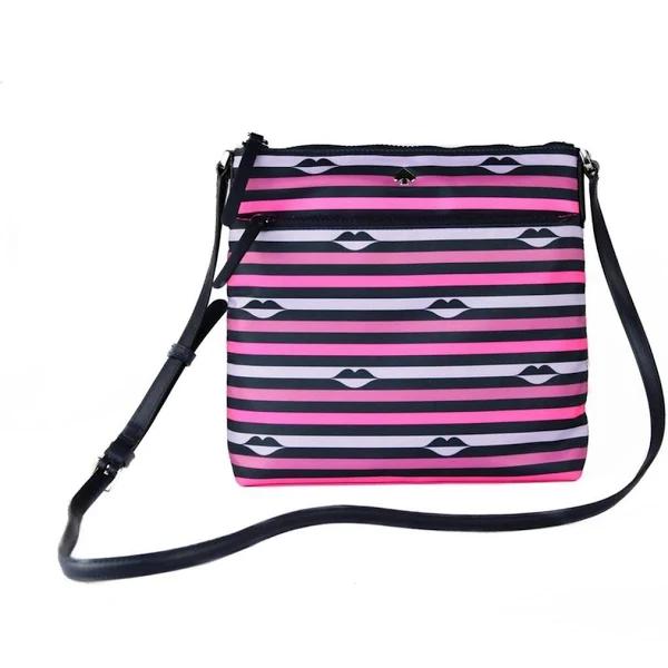 Kate Spade JAE Nylon Leather Flat Pink Striped Multi Crossbody Handbag Purse