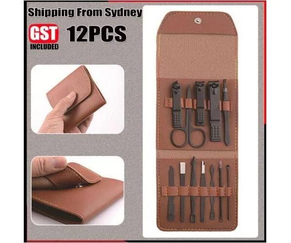 12pcs Set Manicure Pedicure Tools Nail Kit with Leather Case Gift for Men Women