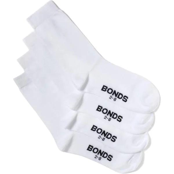 Bonds Boys Girls 4 Pairs Crew School Cotton Socks Kids Navy Grey White