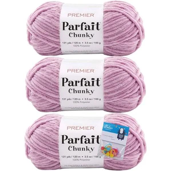 Premier Yarns Parfait Chunky - 3.5 oz - #6 Super Bulky Weight - 3 Pack Bundle With Bella's Crafts Stitch Markers (Dusty Mauve)