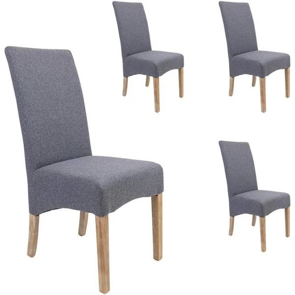 Jackson Dining Chair Set of 4 Fabric Seat Solid Pine Wood Furniture - Grey