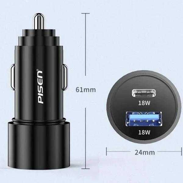 Pisen Metal PD + QC Fast Car Charger 36W (Black)