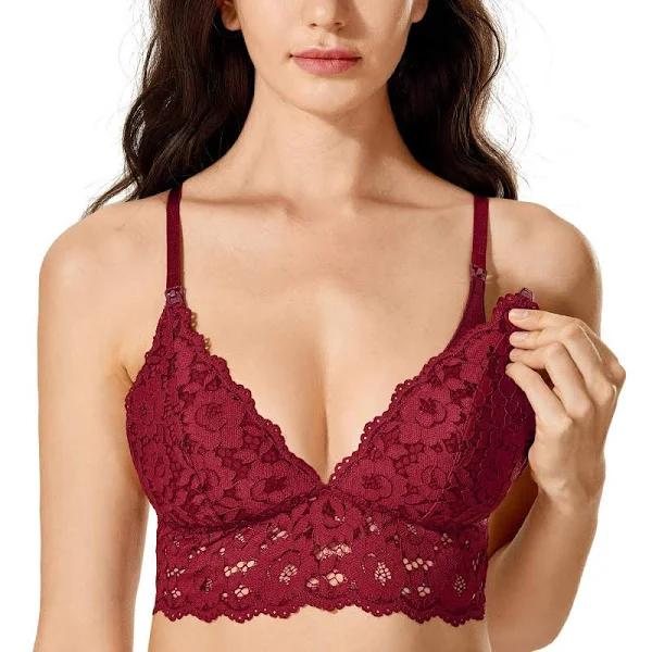 Momanda Women's Wire Free Lightly Lined Maternity Nursing Lace Bra Bralette