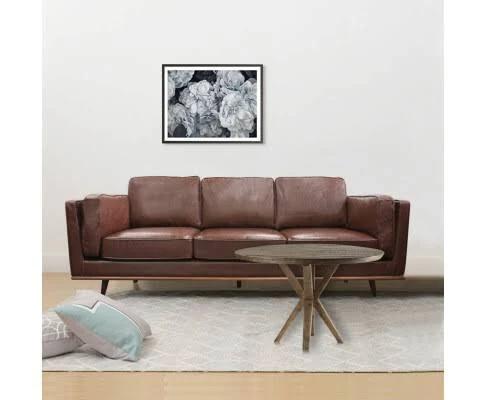 Hinesville 3 Seater Faux Sofa Brown Lounge Set for Living Room Couch with Wooden Frame