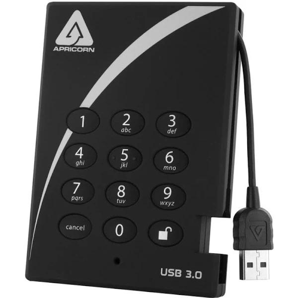 Apricorn 500GB Aegis Padlock USB 3.0 256-bit AES XTS Hardware Encrypted Portable External Hard Drive (A25-3PL256-500)