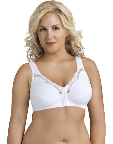 Exquisite Form Fully Front Close Cotton Posture Bra with Lace - 16B White