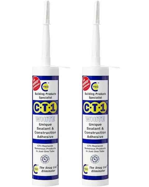 2 x CT1 Unique Sealant Construction Builders Standard Multi All Purpose Silicone Mastic Extra Strong Adhesive Glue 290ml in White by CT1