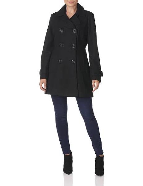 Anne Klein Women's Coat Black Size Large L Wool Double Breast Peacoat