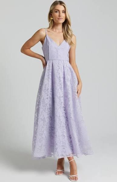 Philine Midi Dress - Plunge Fit and Flare Dress in Lilac | Wedding Guest Dresses | Black Friday Sale