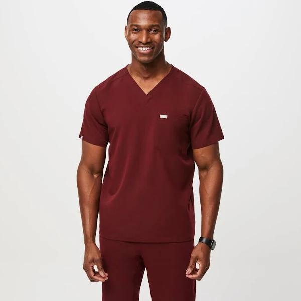 FIGS Mens Burgundy Leon - Three-Pocket Scrub Top