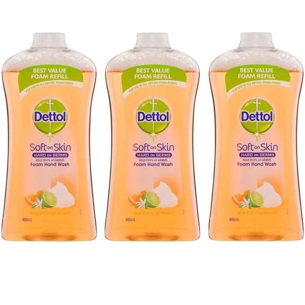 3 x Dettol Soft On Skin Foam Handwash Lime and Orange Blossom Refill 900ml