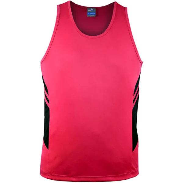 TALENT | Plain Mens Contrast Sports Singlet Neon Pink+Black L