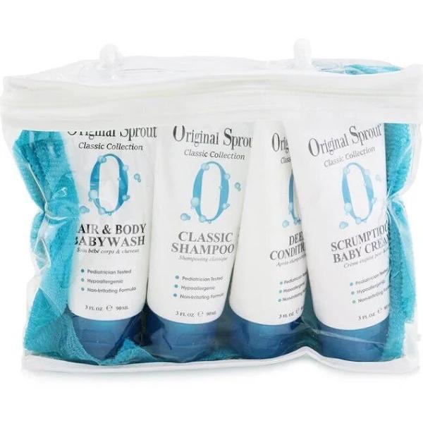 Original Sprout - Classic Collection Deluxe Travel Kit: Shampoo 90ml + Conditioner 90ml + Baby Wash 90ml + Baby Cream 90ml + Washcloth 1pc