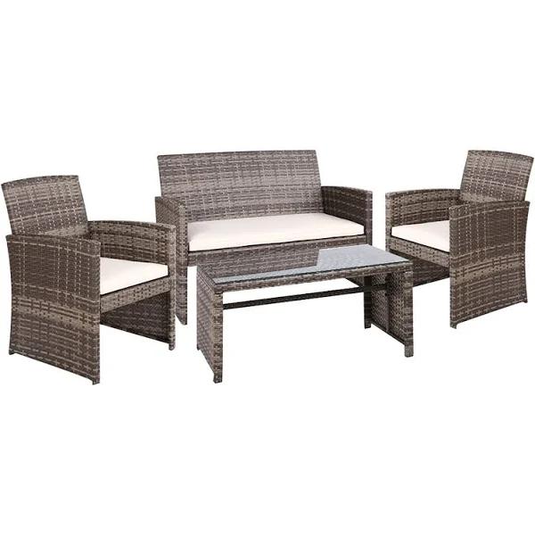 Gardeon Set of 4 Outdoor Wicker Chairs & Table - Grey