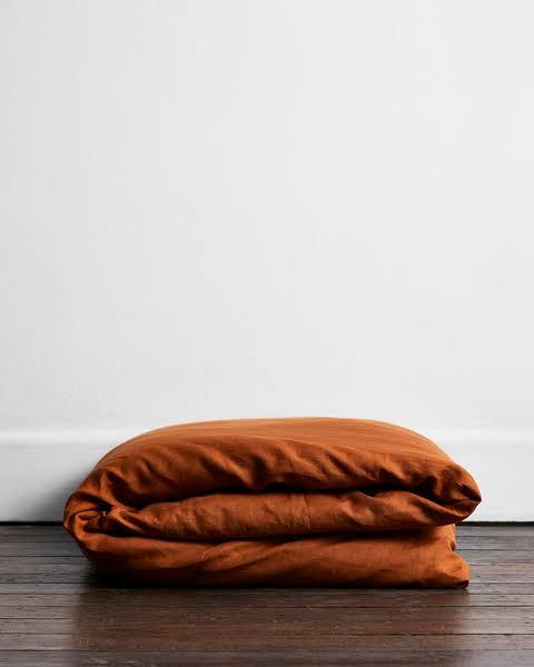 Rust 100% Flax Linen Duvet Cover - King Single - Bed Threads