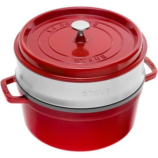 Staub - Round Cocotte with Steamer - 26cm Cherry Red