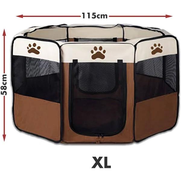 Bargene 8 Panel Pet Dog Cat Crate Play Pen Bags Kennel Portable Tent Playpen Puppy Cage Extra Large - Brown