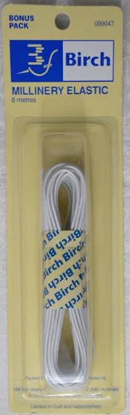 Birch Millinery Elastic, White- 25mmx2.5m