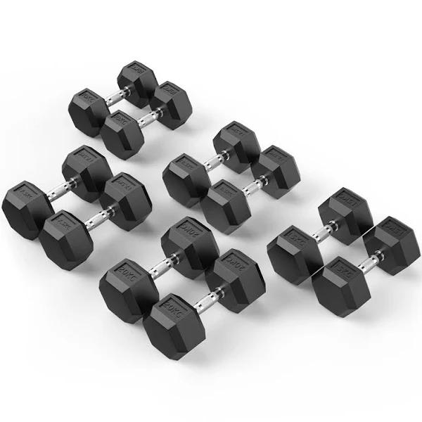 10-20kg Rubber Hex Dumbbell Set