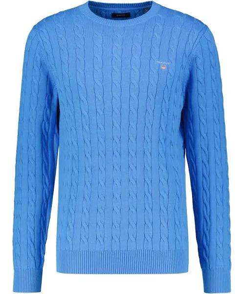 Gant Cotton Cable Knit Crew Neck Sweater in Day Blue L