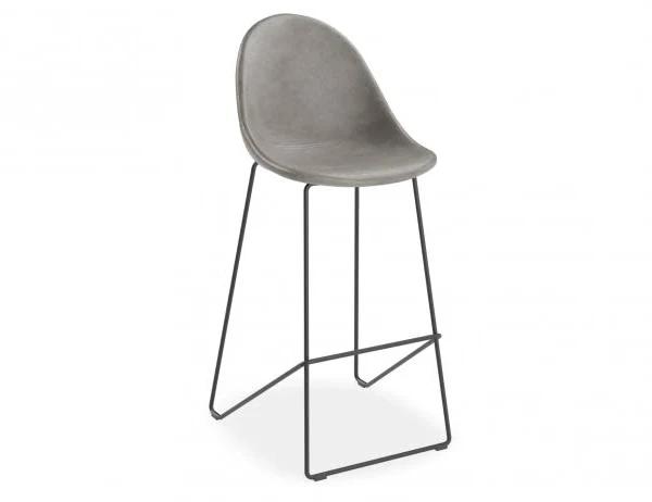 Pebble Stool Grey Upholstered Vintage Seat by Bent Design - Bar Stool 75cm Seat - Black Base