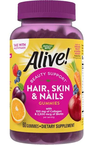 Nature's Way Alive! Hair Skin & Nails Gummies Strawberry 60 Gummies