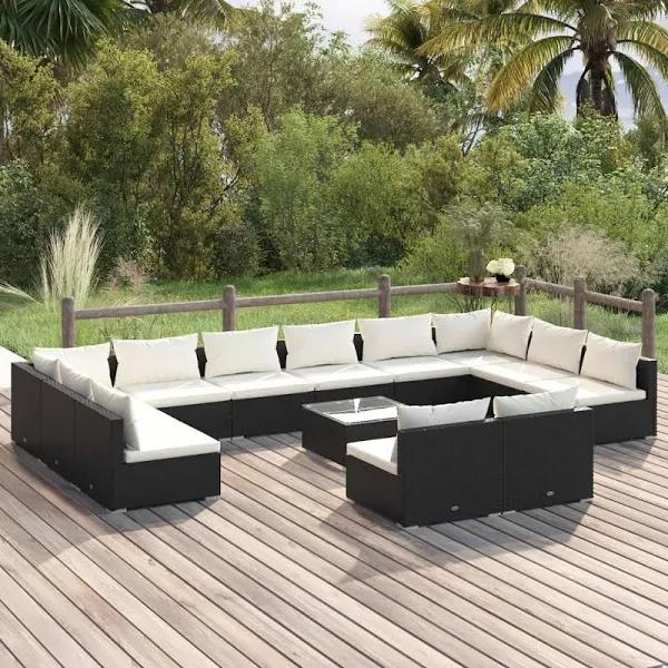 vidaXL 12 Piece Garden Lounge Set With Cushions Brown Poly Rattan