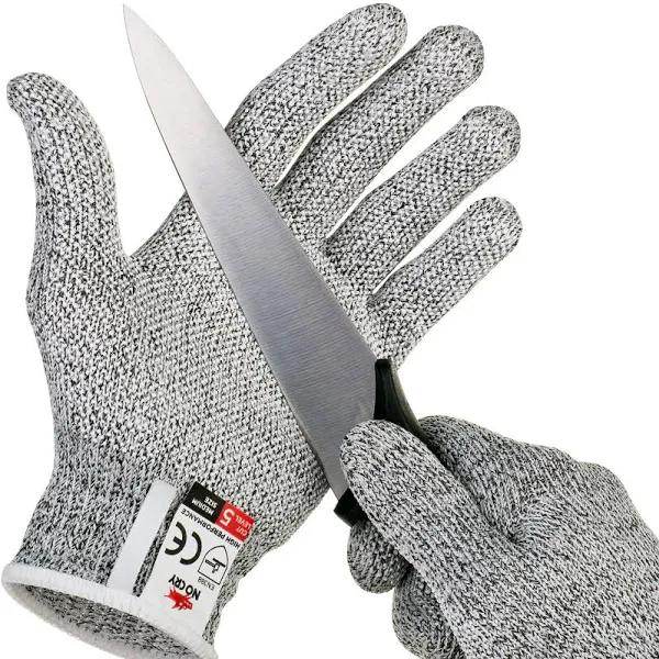 NoCry Cut Resistant Gloves With Grip Dots - High Performance Level 5 Protection, Food Grade. Size Large, Complimentary Ebook Included!