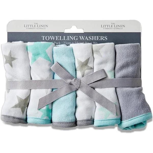 The Little Linen Company Towelling Washer 6pk Skydream Teal