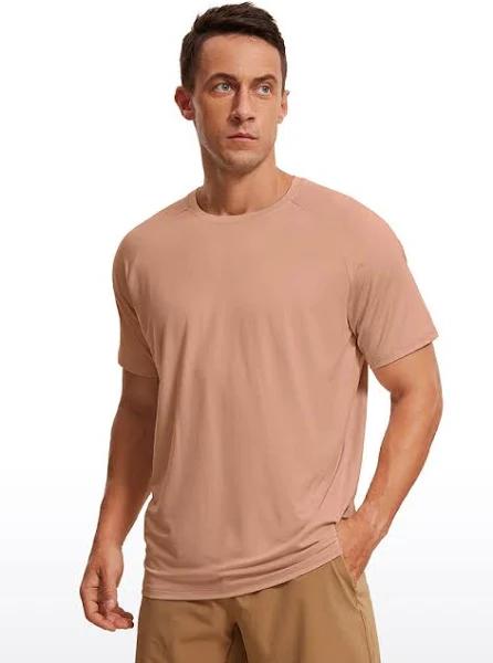 CRZ Yoga Men's Train Relaxed Fit Tops Workout Short Sleeve Round Neck Mocha Mousse / XL