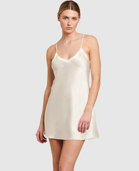 GINIA Women's V-Neck Silk Chemise - Creme - Size XS