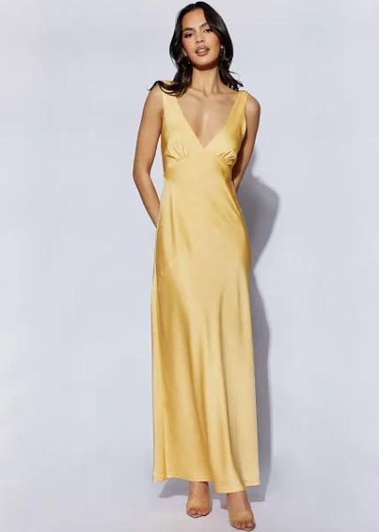 Nadia Maxi Satin Dress With Back Cowl | Lemon | MESHKI Maxi Dresses | Size M | in Multiple Sizes & Styles | AfterPay Available