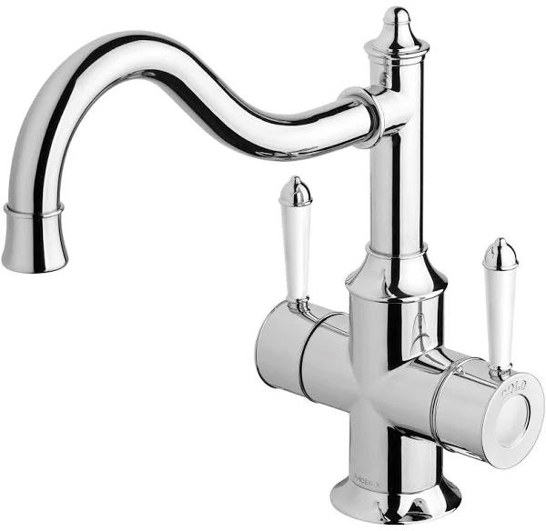 Phoenix Nostalgia Twin Handle Sink Mixer 220mm Shepherds Crook - Chrome/White