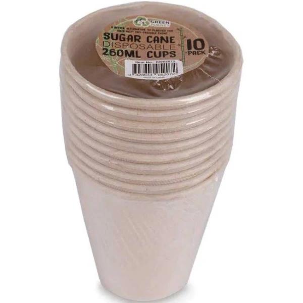 10 Pck Eco Friendly Disposable Party Cups 260ml Biodegradable Sugar Cane