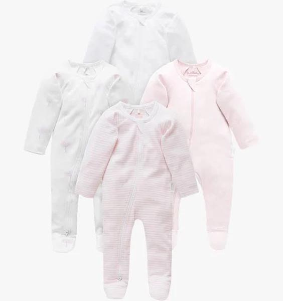 Purebaby Pale Pink 4 Pack Zip Growsuit - Infant