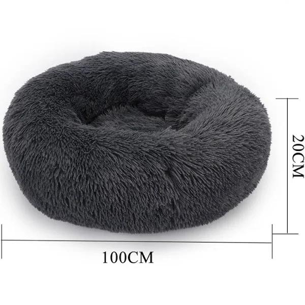 Warm Plush Round Donut Pet Dog Cat Bed Fur Cuddler Soft Puppy Calming Kennel 2 Size