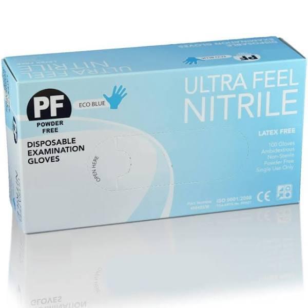 Ultra Feel Blue Nitrile Powder Free Disposable Exam Glove (Large)