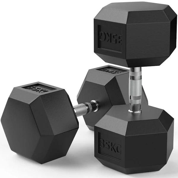 35kg Reeplex Rubber Hex Dumbbell Pair