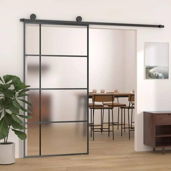 Sliding Door Frosted ESG Glass and Aluminium 102.5x205 cm Black vidaXL