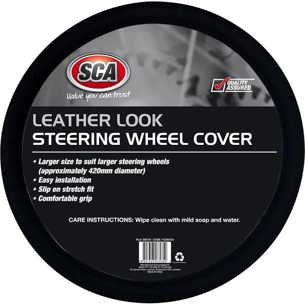 SCA Steering Wheel Cover - Leather Look, Black, 430mm Diameter