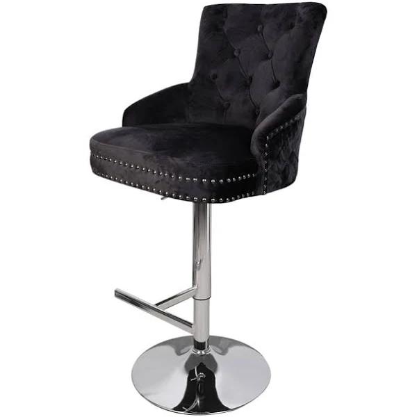 Luxurious Velvet Swivel Bar Stool with Lion Knocker & High Back