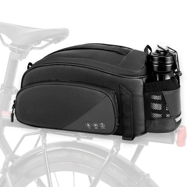 WOTOW Bike Rear Rack Bag, 12L Waterproof Reflective Bicycle Trunk Bag, Cycling Rear Seat Carrier Bag Backseat Storage Luggage with Water Bottle