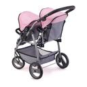 Bayer 73cm Twin Tandem Doll Pram Pink & Grey