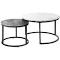 Oikiture Set of 2 Coffee Table Round Nesting Side End Table White & Grey