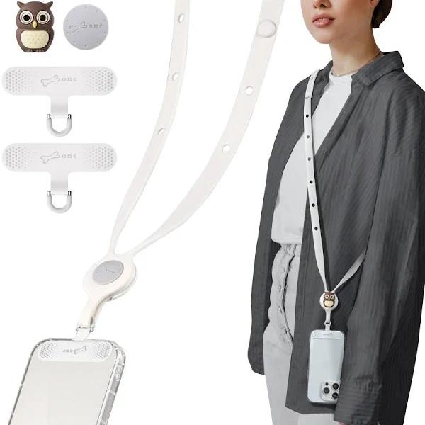 Bone Crossbody Lanyard Phone Tether Tab - Universal Adjustable Silicone Cell Phone Holder with 2 Tether Tabs for 3-ways Wearability, Compatible with