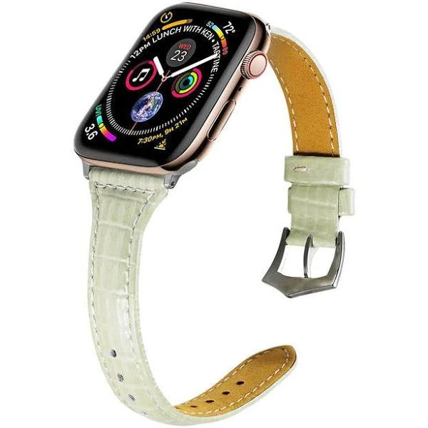 Strapmall Thin Crocodile Grain Leather Strap for Apple Watch SE/7/6/5/4/3/2/1 Series-LightGreen - 42/44/45mm - AfterPay & zipPay Available